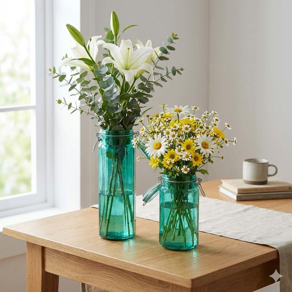 ガラス　キャニスター　ヴィンテージ　アンティーク　レトロ　グリーン