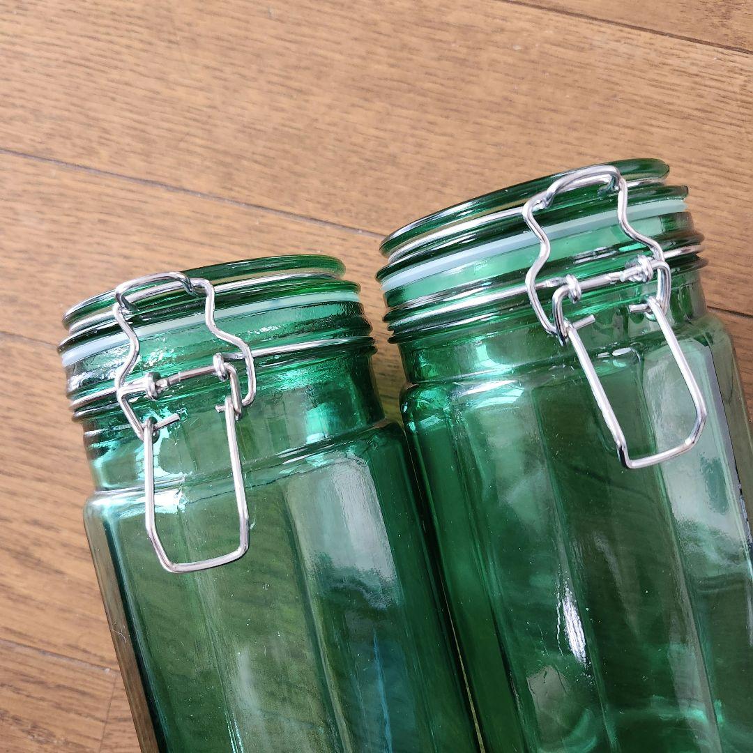 ガラス　キャニスター　ヴィンテージ　アンティーク　レトロ　グリーン