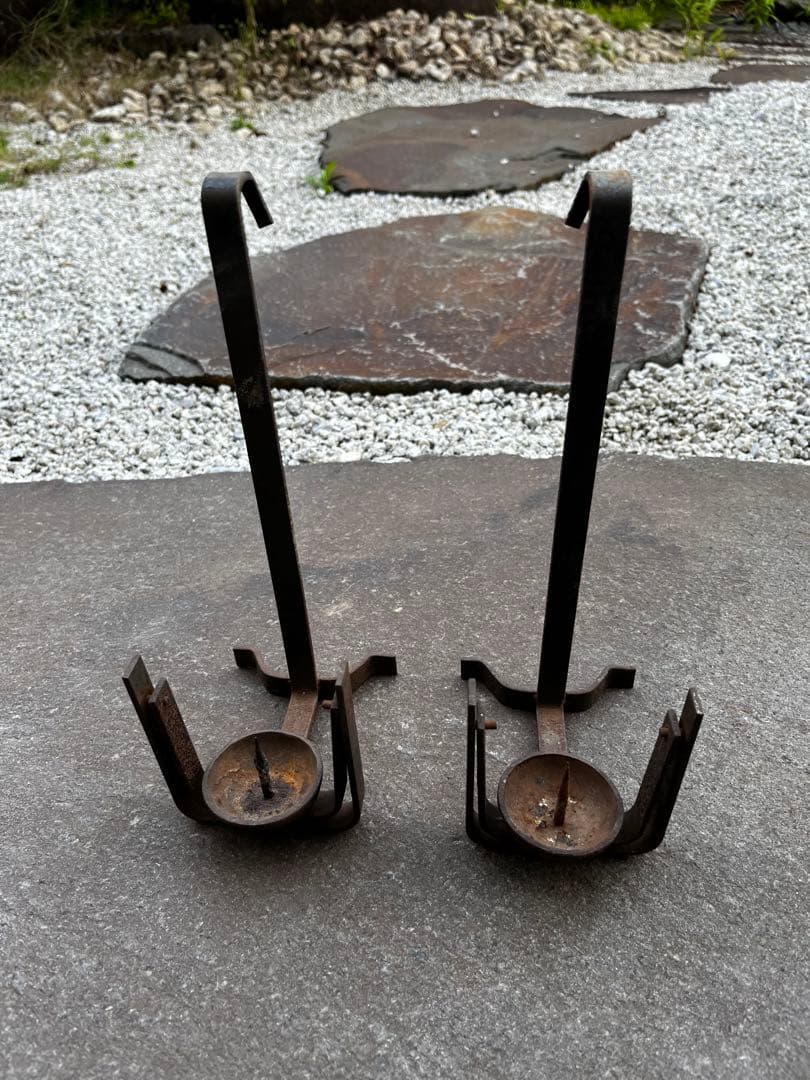 鉄製 振り子燭台 蝋燭立 手燭台 2点セット アンティークキャンドルスタンド