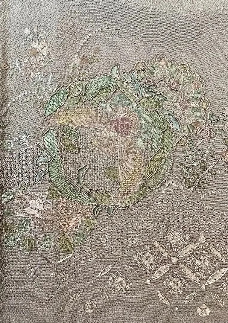 未使用 長期保存品 精緻な汕頭刺繍 上質正絹縮緬 訪問着 秀逸染めグラデーション