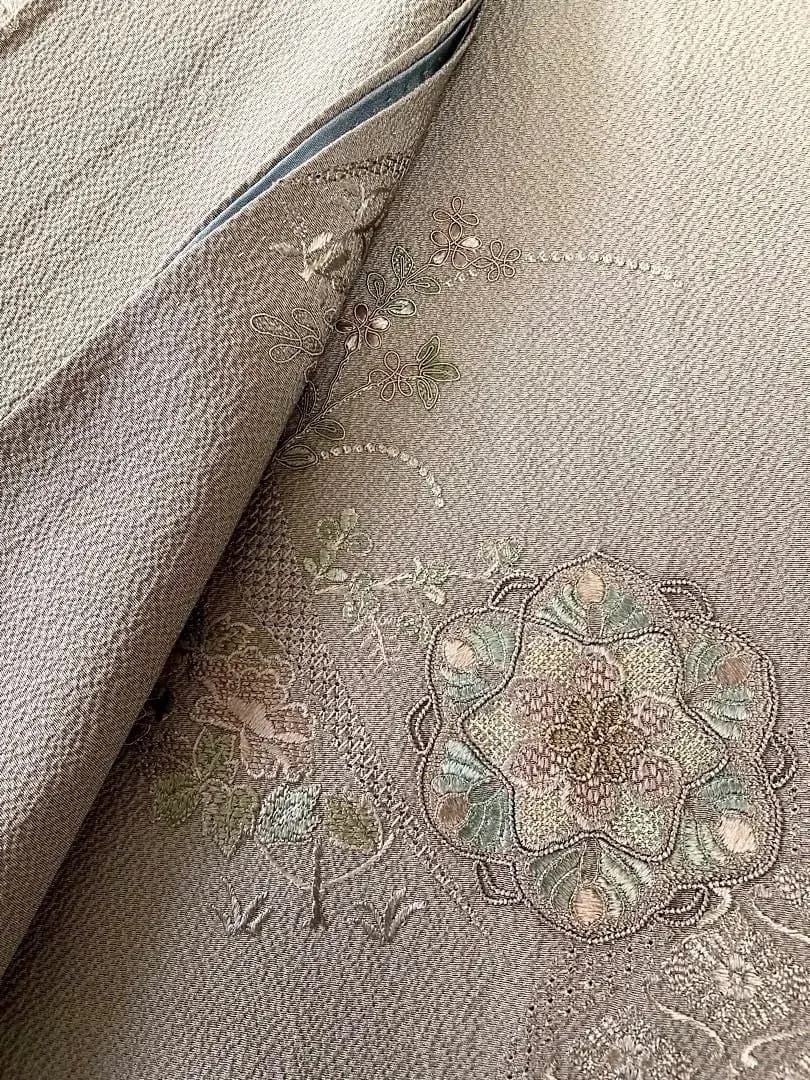 未使用 長期保存品 精緻な汕頭刺繍 上質正絹縮緬 訪問着 秀逸染めグラデーション