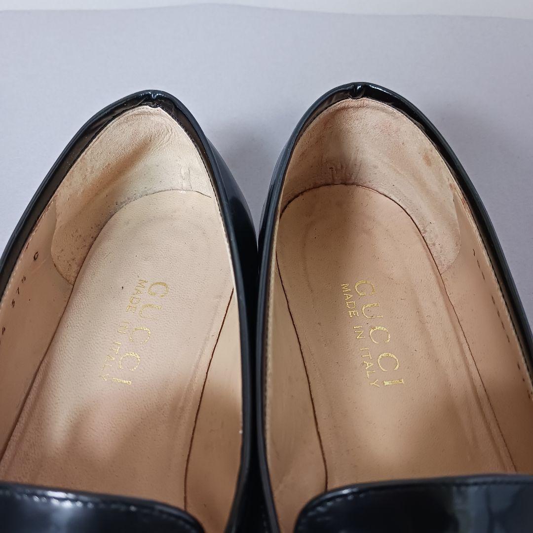 689/良品/GUCCI グッチ/ローファー/ブラック/エナメル/バンブービット