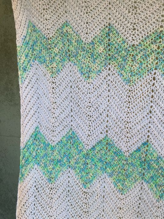 古着 ビンテージ 80s 白 緑 グラニー ブランケット キャンプ ラグ