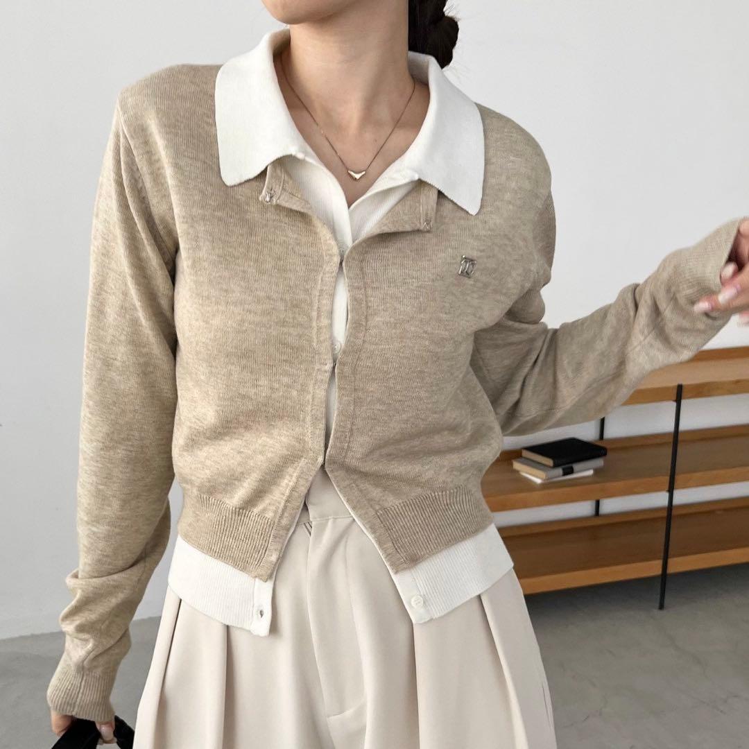 CAPRICIEUX LE'MAGE レイヤードポロニットカーディガン　ベージュ