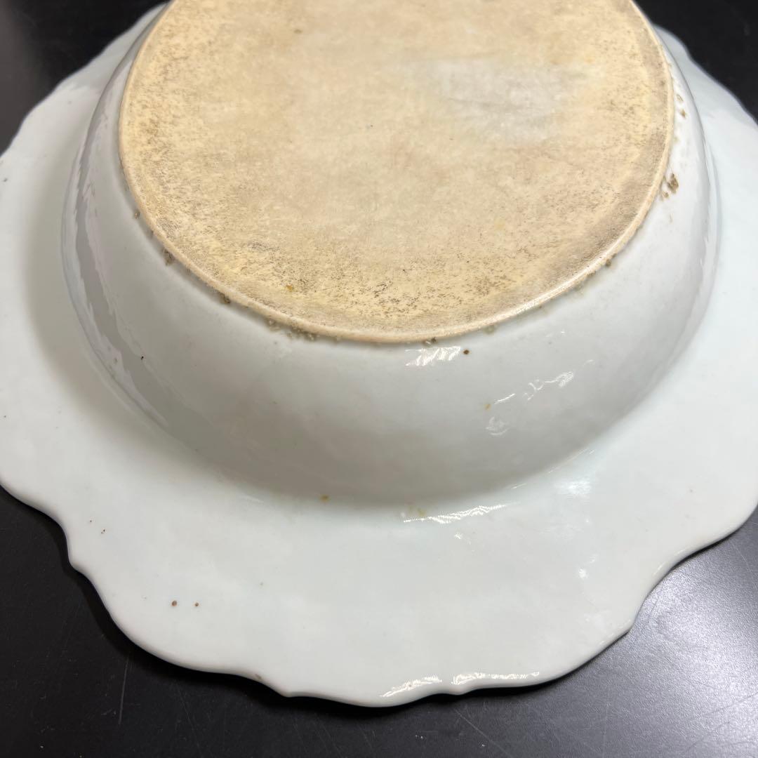 中国清朝時代　新渡青花オーバル皿　木箱付　幅約42.5㎝　東Y7-1024☆2F