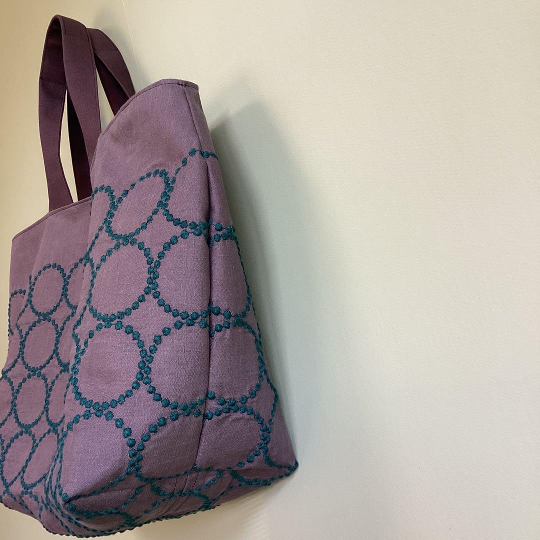 ミナペルホネンタンバリンbordeaux両面でトートバッグハンドメイド