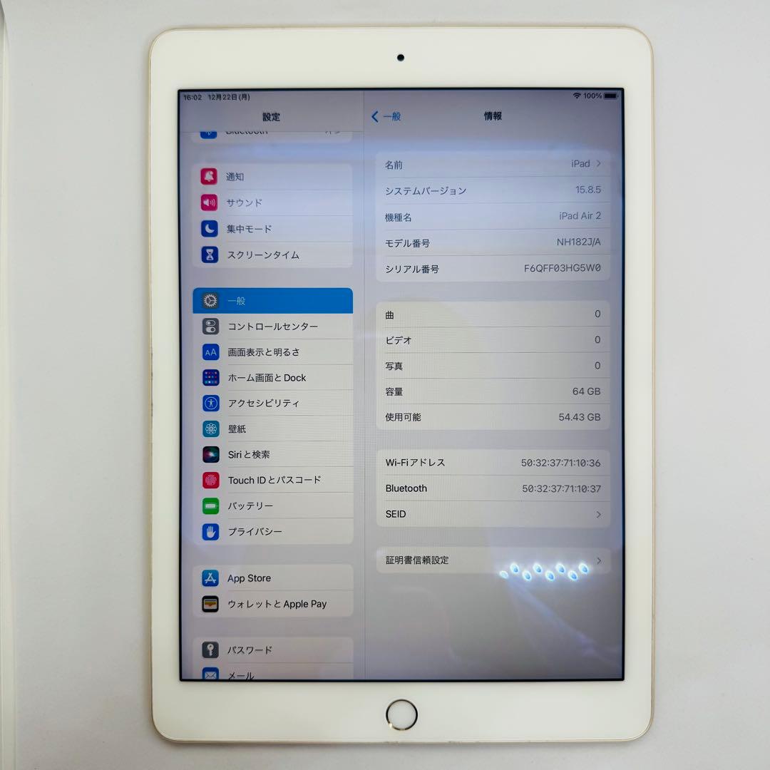 【新品バッテリー】iPadAir2本体 ゴールド 64GB WiFiモデル