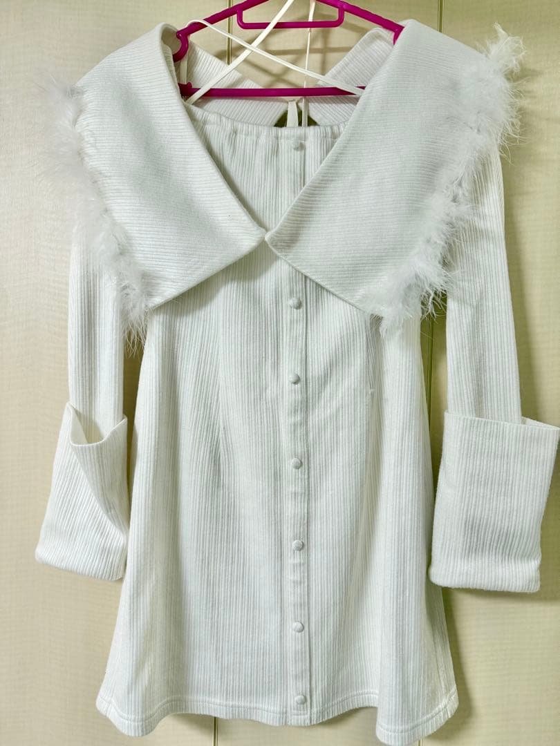 今月中値下げ⭐︎M me eme 2wayフェザーカラーミニワンピースアイボリー