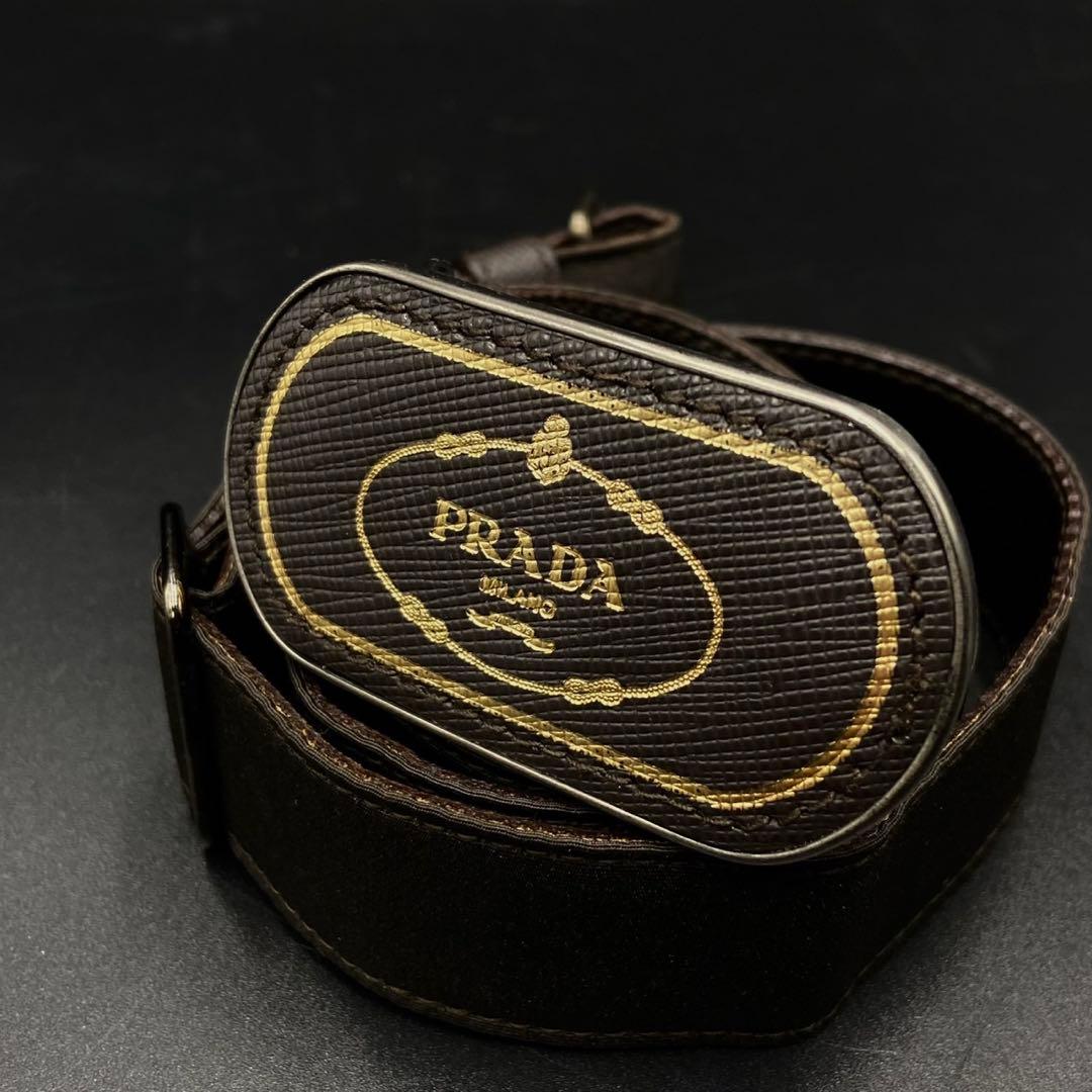 プラダ ロゴ バックル ベルト ダークブラウン