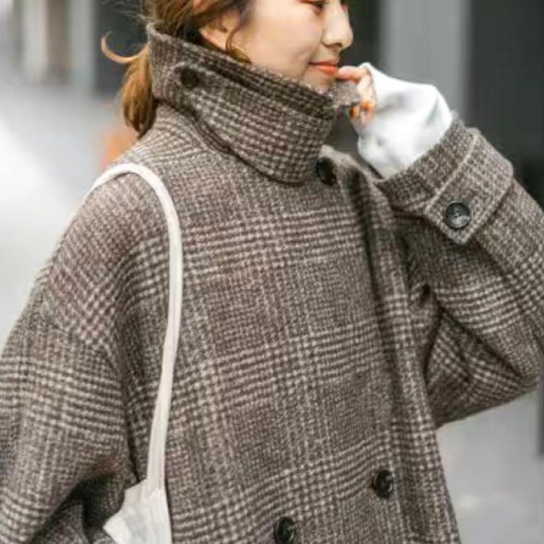 Spick&Span Wスライバーチェックハーフコート　36 ブラウン 23AW