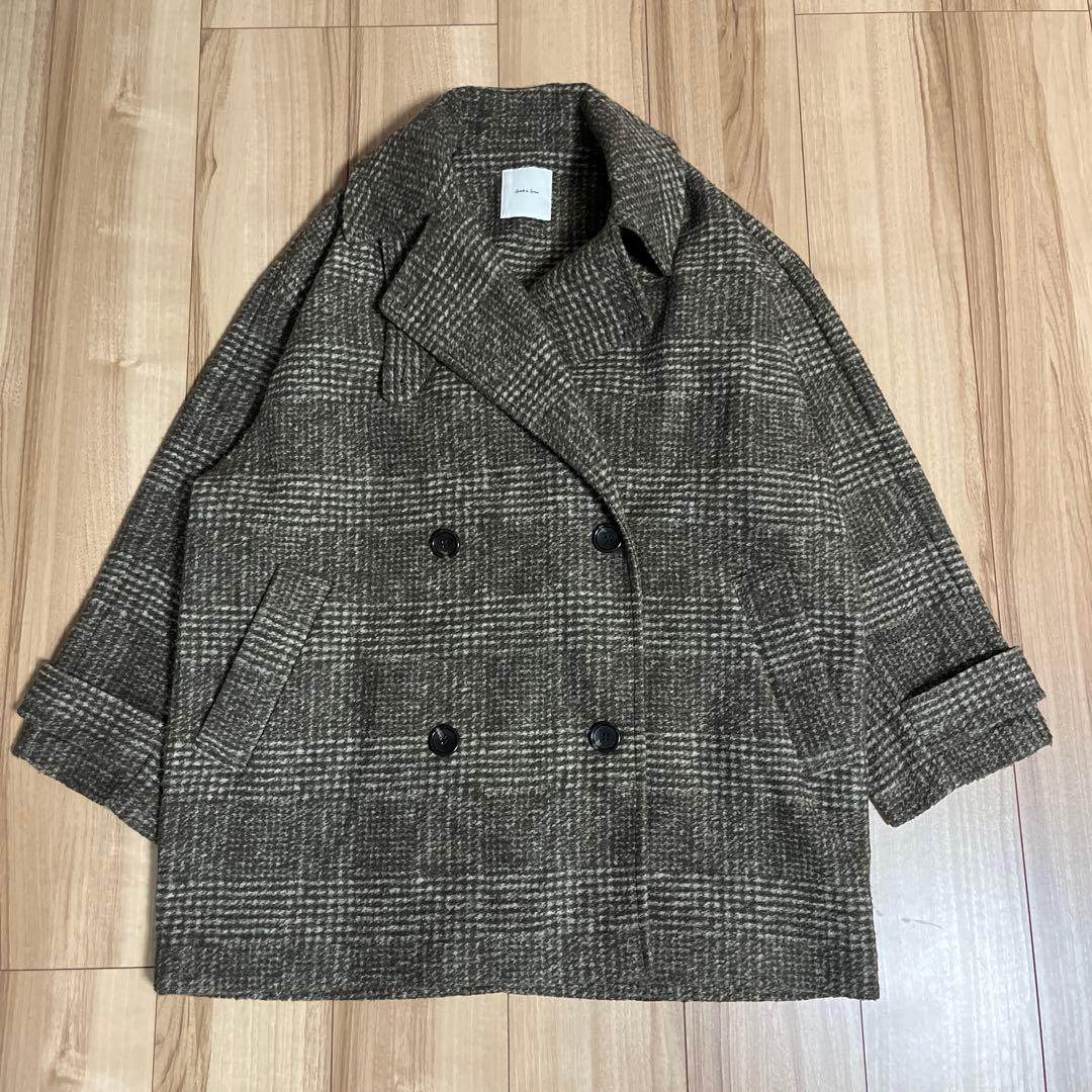 Spick&Span Wスライバーチェックハーフコート　36 ブラウン 23AW