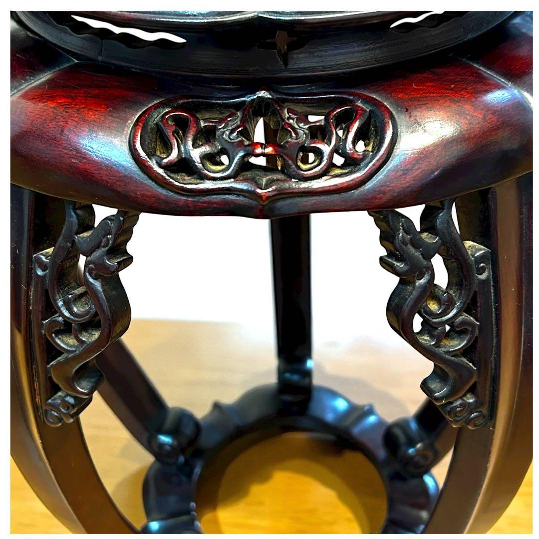 極上 唐木 花台 紫檀調 五足 飾台 花瓶台 香炉台 透かし彫り 高級 和家具