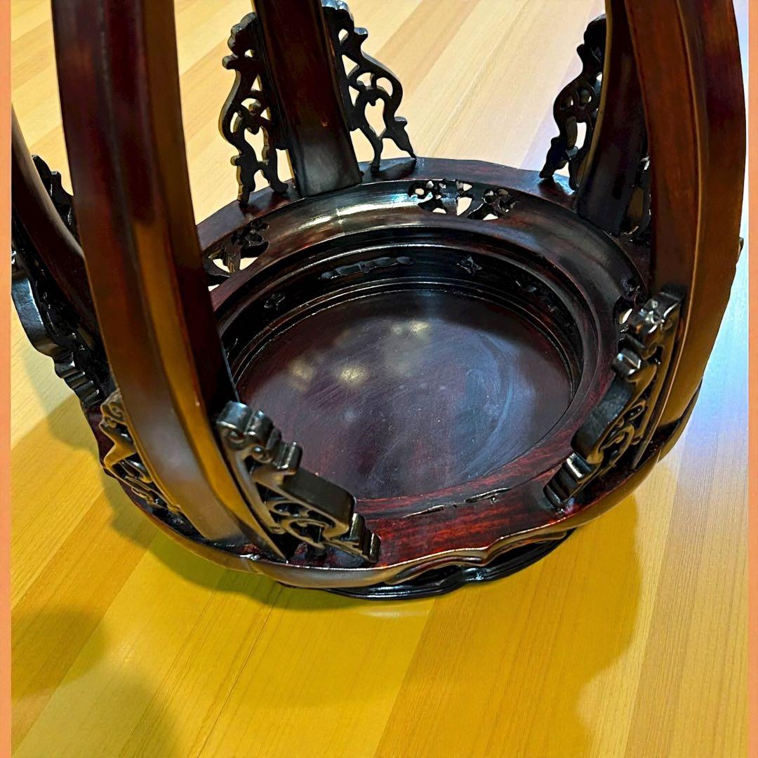 極上 唐木 花台 紫檀調 五足 飾台 花瓶台 香炉台 透かし彫り 高級 和家具