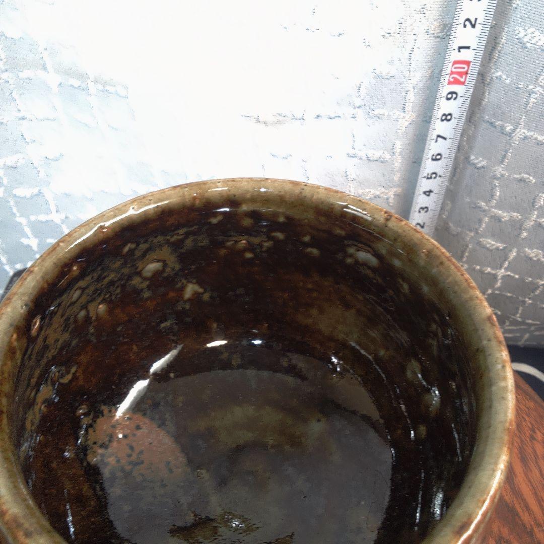 骨董７陶器の丸型ボウル 茶色と黒のグラデーション