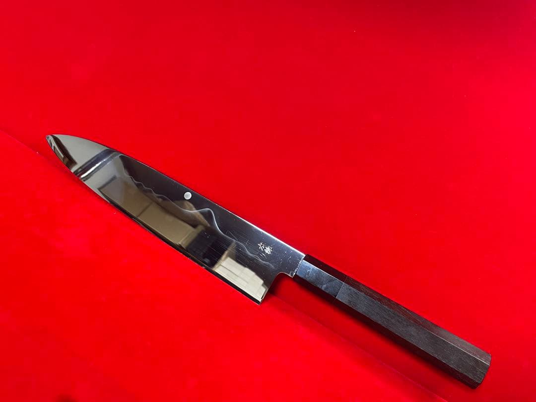 包丁　和牛刀　富士山満月波紋　水本焼　白2鋼　製　鏡面仕上げ　箱付　未使用品