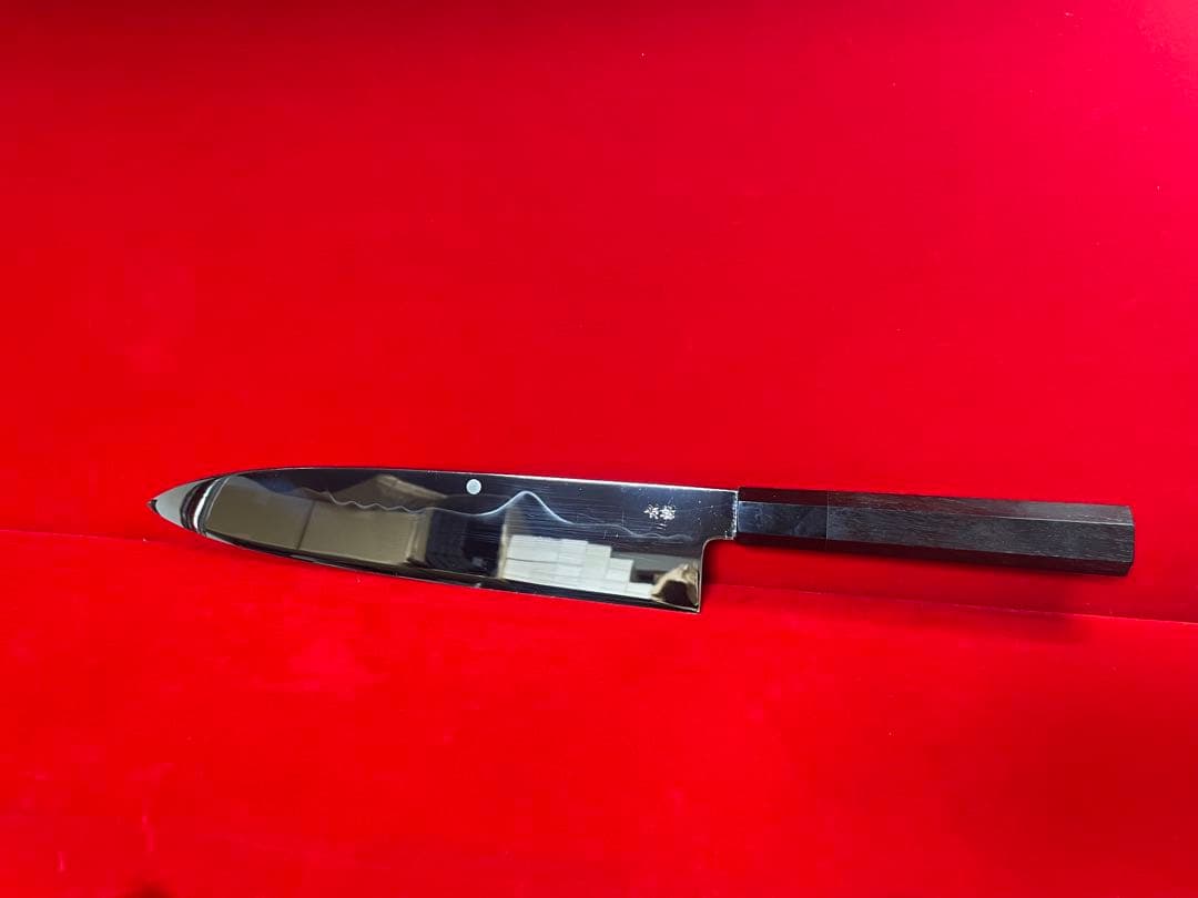 包丁　和牛刀　富士山満月波紋　水本焼　白2鋼　製　鏡面仕上げ　箱付　未使用品