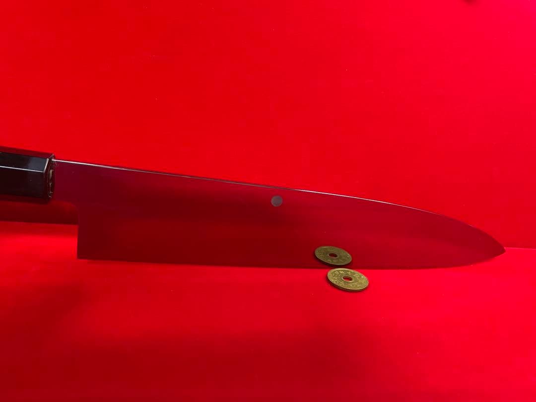 包丁　和牛刀　富士山満月波紋　水本焼　白2鋼　製　鏡面仕上げ　箱付　未使用品