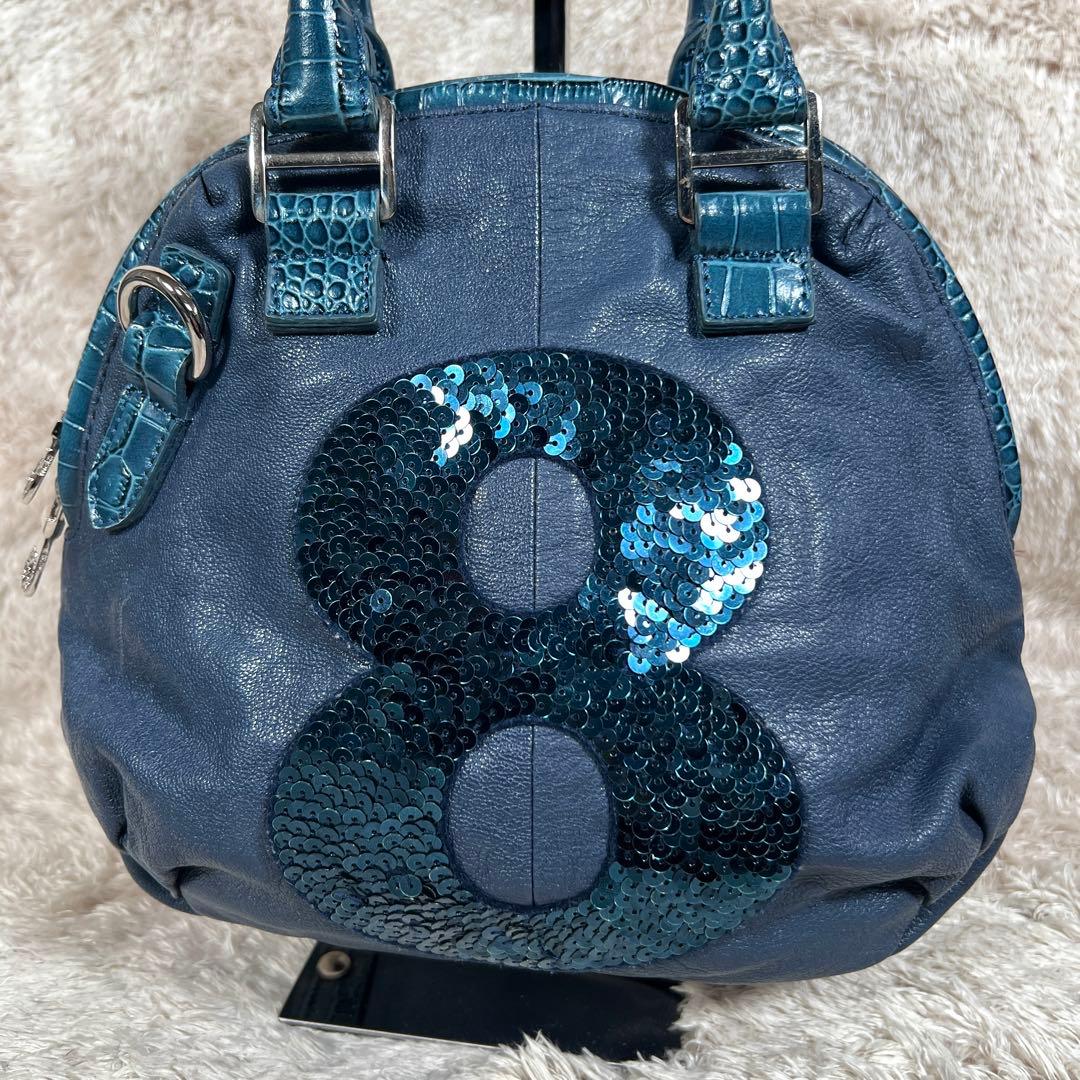 muta ムータ　No.8 ハンドバッグ　スパンコール　ネイビー　レザー　水玉
