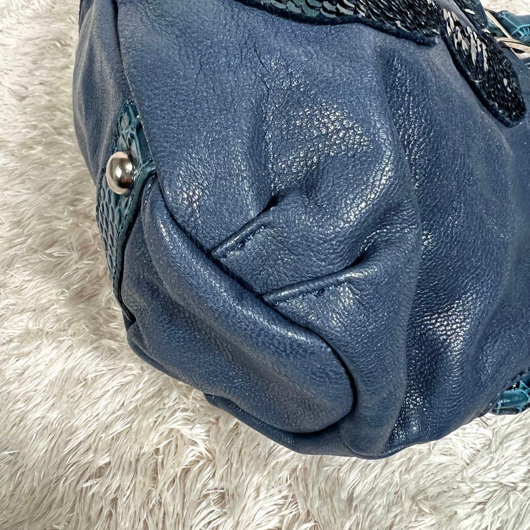 muta ムータ　No.8 ハンドバッグ　スパンコール　ネイビー　レザー　水玉