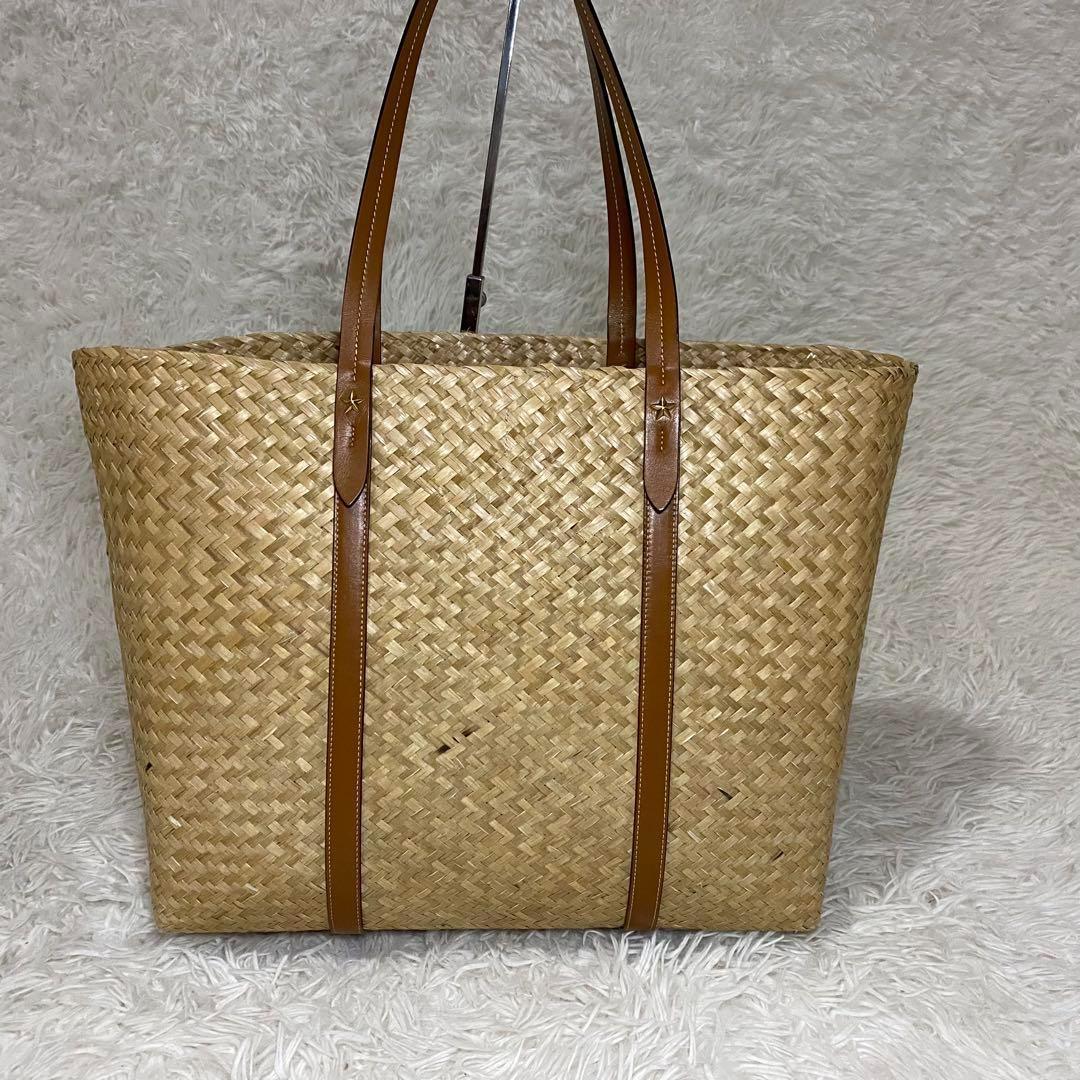 ジミーチュウロンドン　ラフィアトート　かごバッグ　スタッズ　星　大容量　レザー