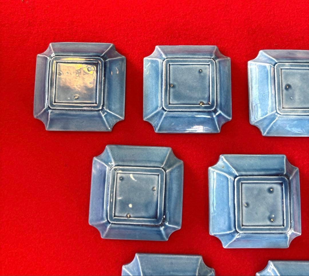 さんちゃん　珉平焼　小皿　四角　10枚　青絵