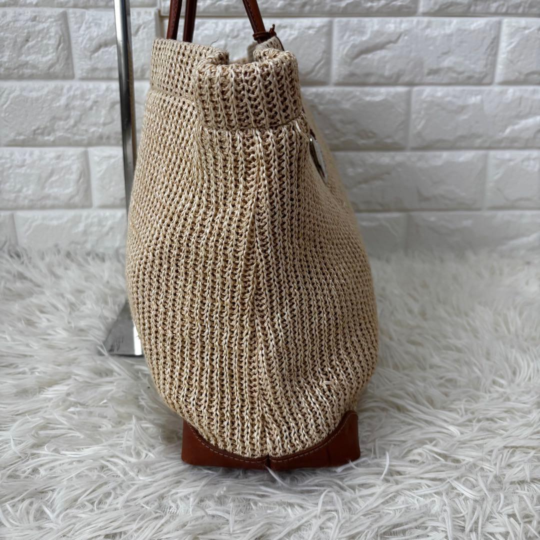 FURLA✨カゴバッグ　トートバッグ　 A4 PC 異素材　ベージュ　本革　麻