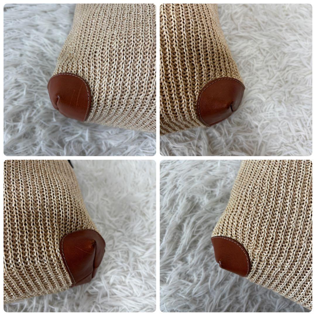 FURLA✨カゴバッグ　トートバッグ　 A4 PC 異素材　ベージュ　本革　麻