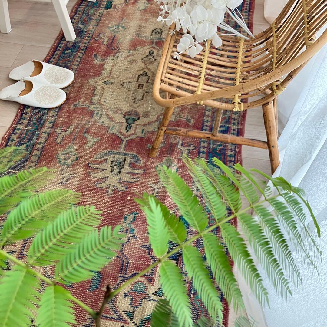 メダリオン✳︎ブルー85〜78×196✳︎レッドパープル　トルコヴィンテージラグ