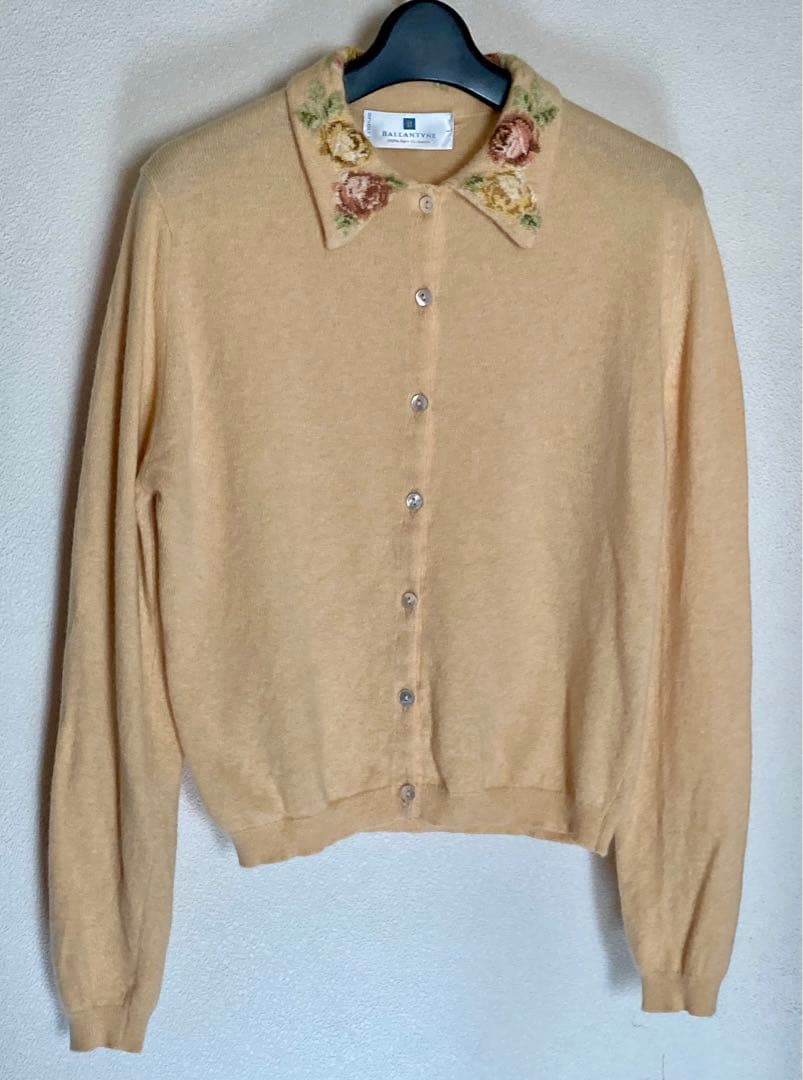 BALLANTYNE バランタイン カシミヤ襟付きカーディガン スコットランド製