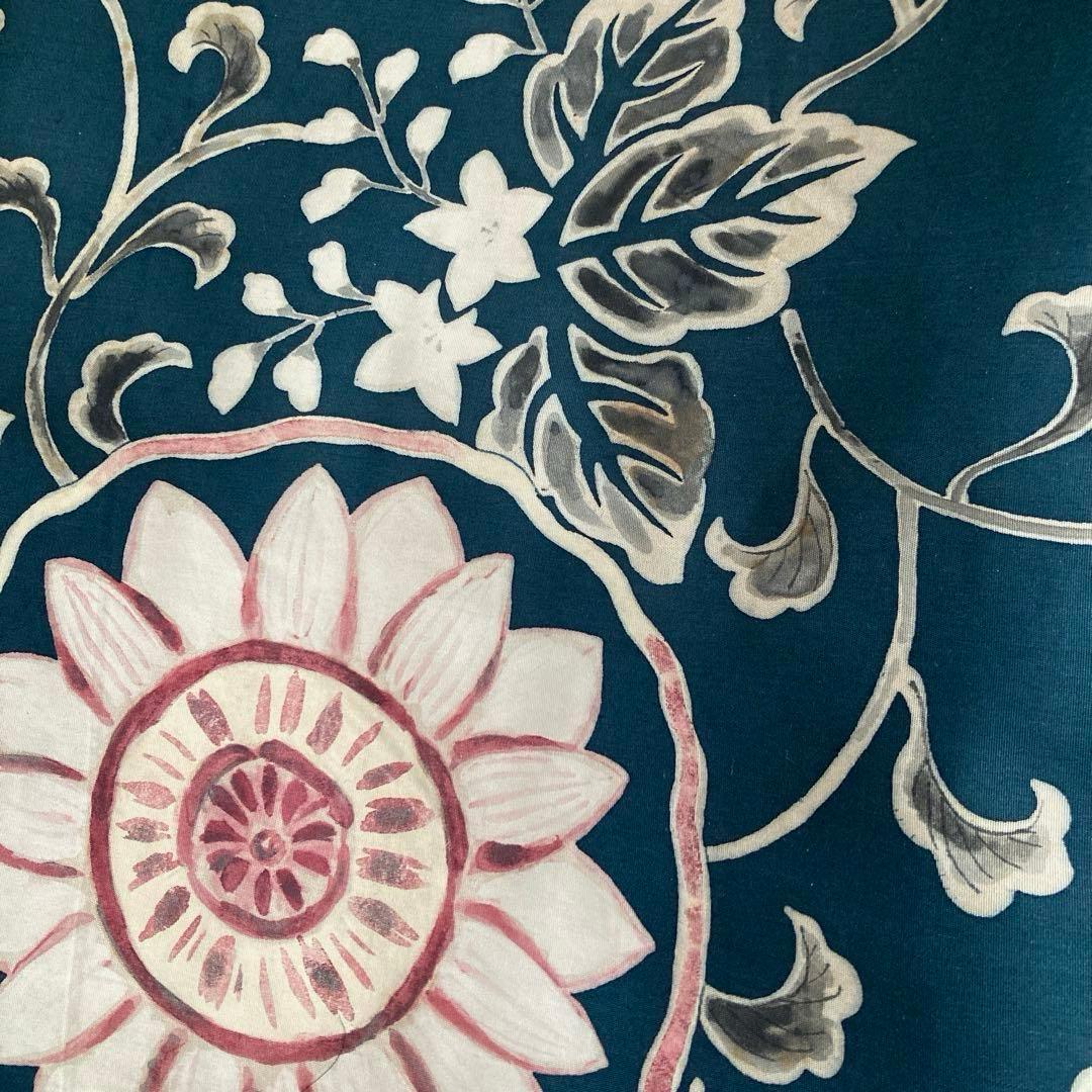 塩瀬の名古屋帯　レトロな向日葵　花唐草模様　上質　正絹　青緑　No2-22