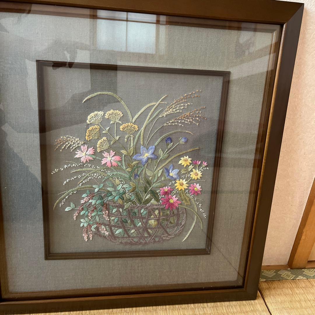 戸塚刺繍作品額　花籠