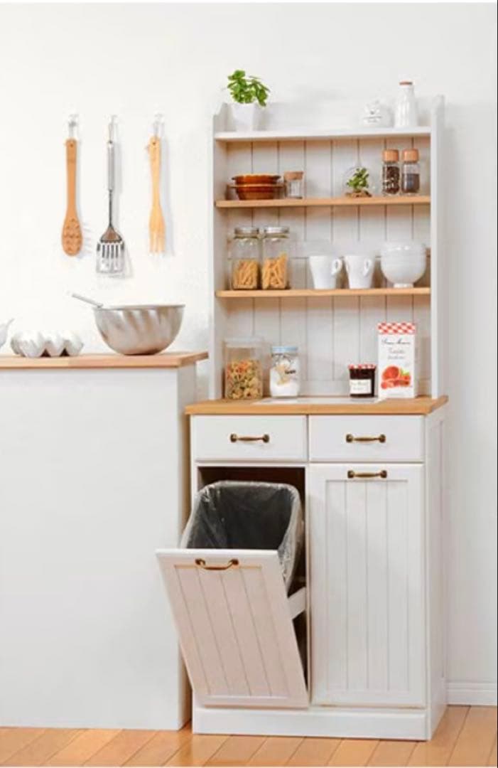 [配送無料] 木製ホワイトキッチン収納棚