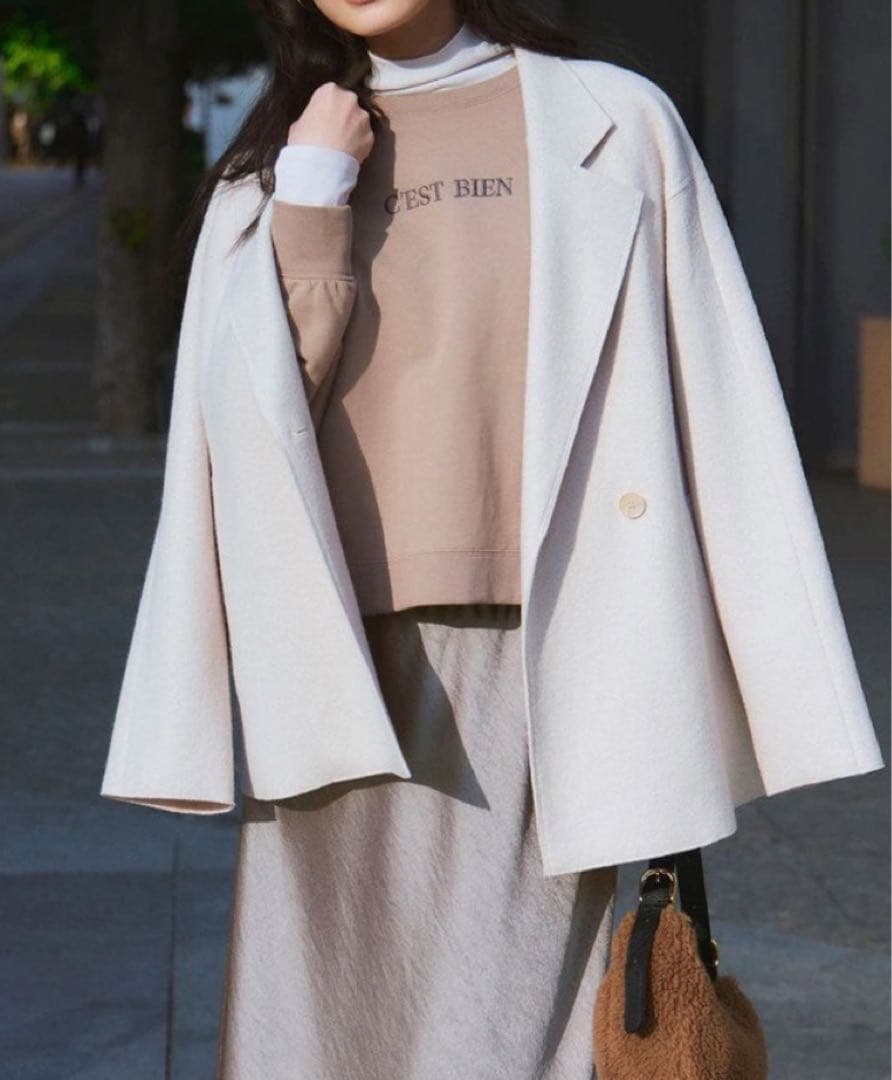 23区コンプレストパイル ライトアウター　ウール混紡 ジャケット 38ベージュ系