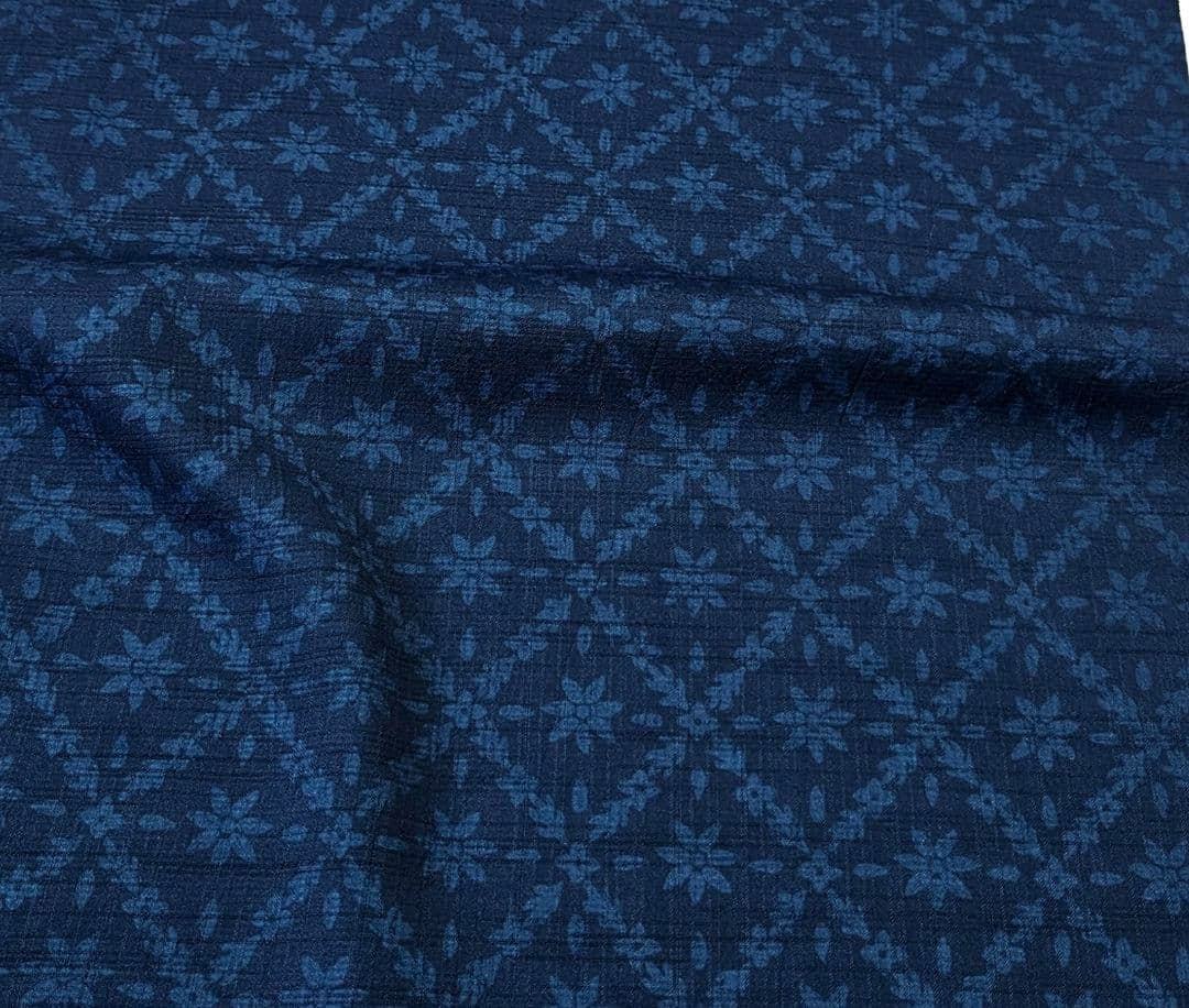 新品JAPANMODE 浴衣反物　東レセオαポリ　菱花オリエンタルブルー　日本製