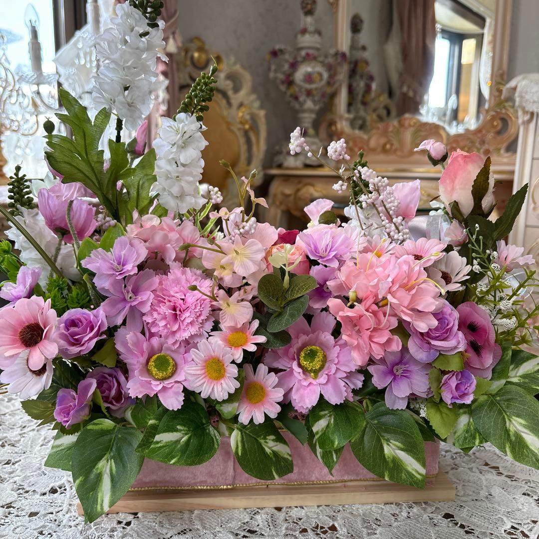 横広 Lサイズ フラワーアレンジメント 造花 ウェディング パーティー