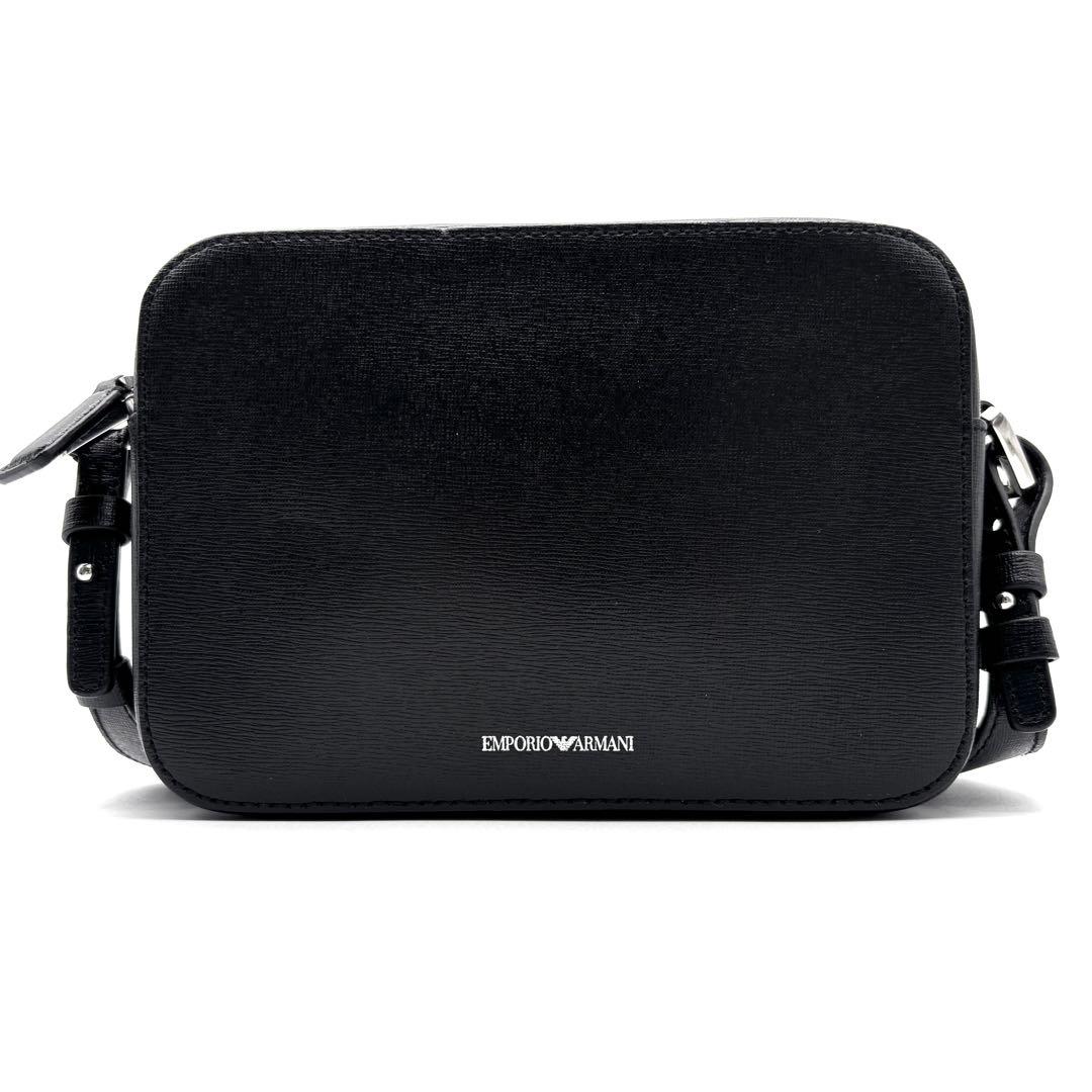 未使用に近い エンポリオアルマーニ ショルダーバッグ ロゴ レザー 斜め掛け 黒