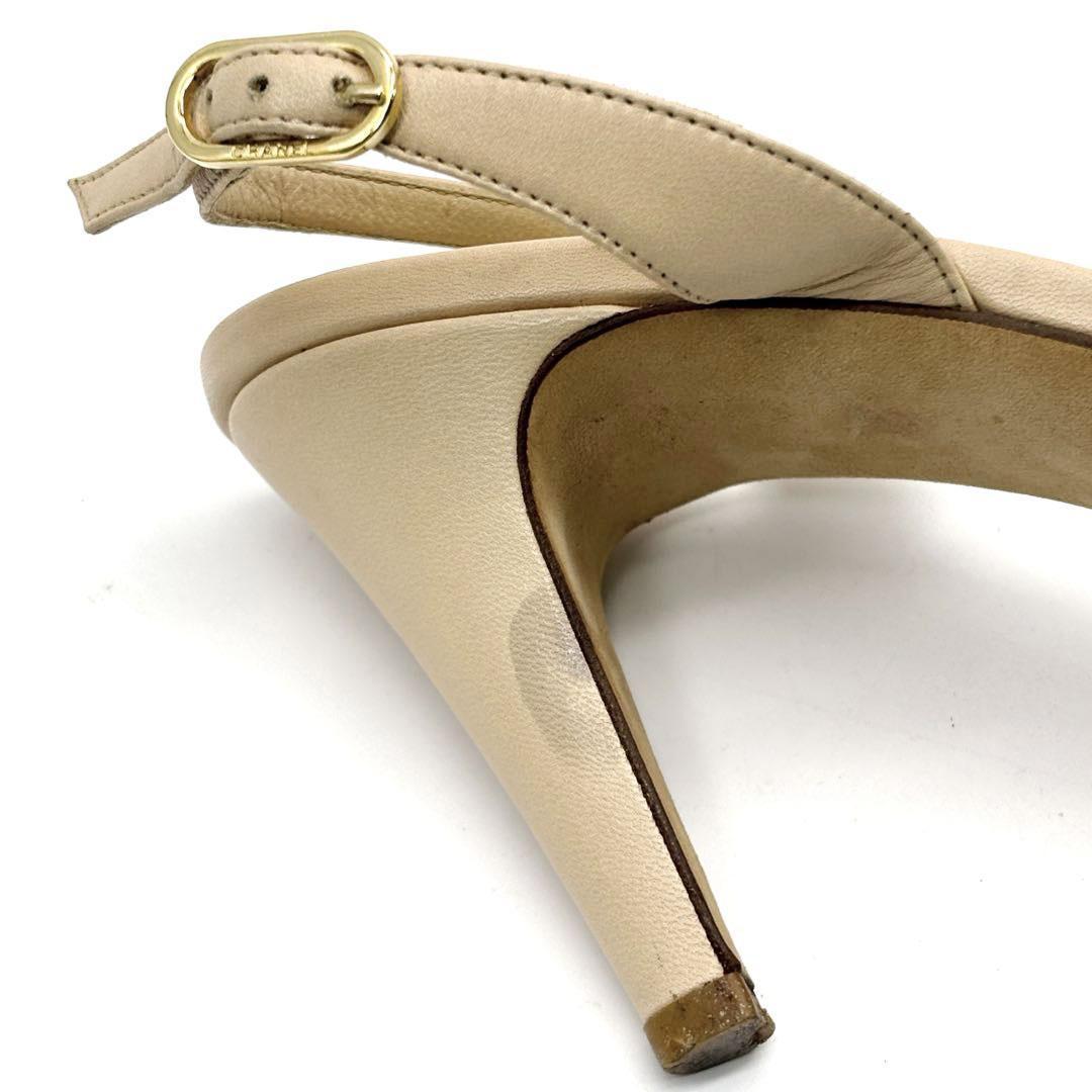 【約24.5cm】シャネル リボンサンダル バックストラップ ココマーク5Q3