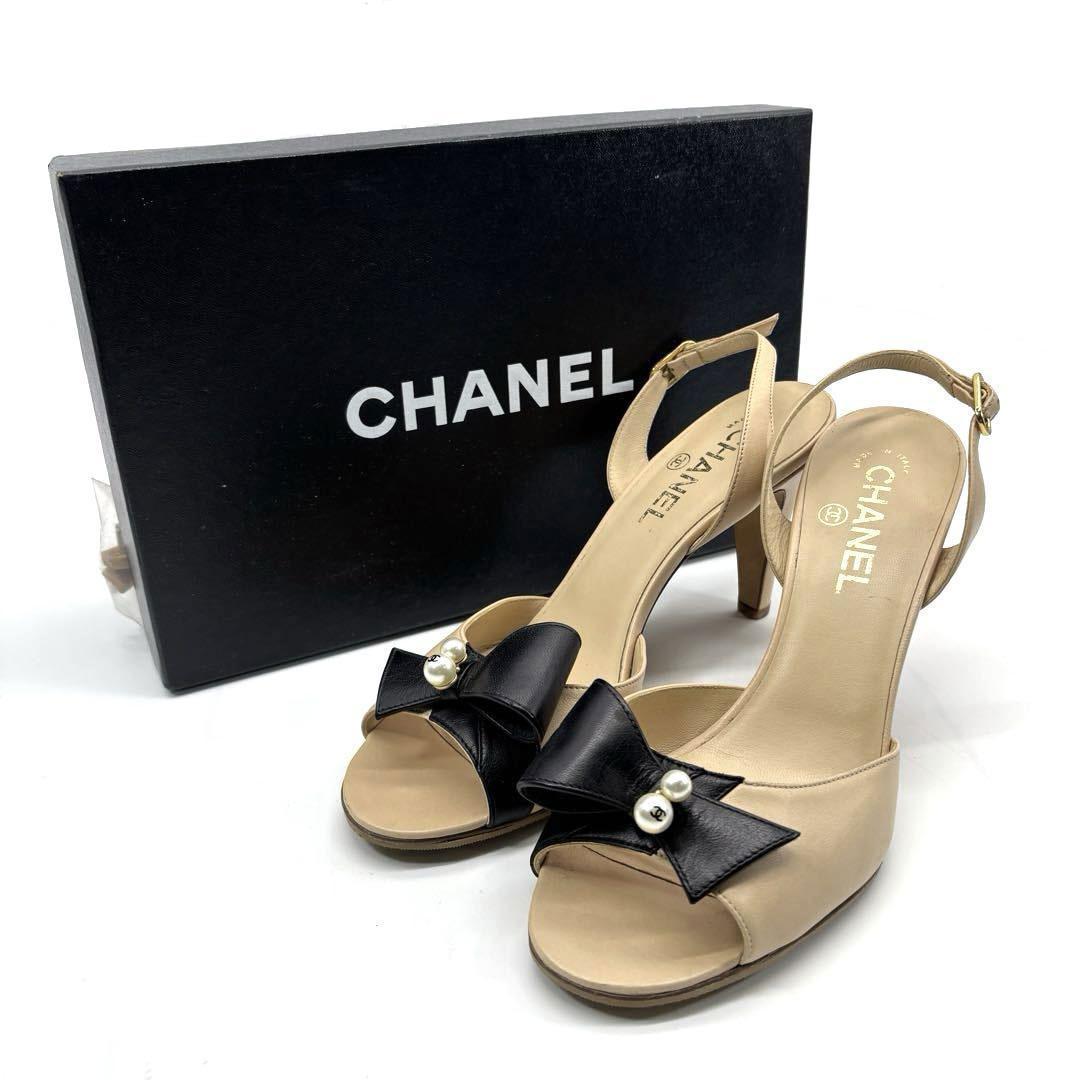 【約24.5cm】シャネル リボンサンダル バックストラップ ココマーク5Q3