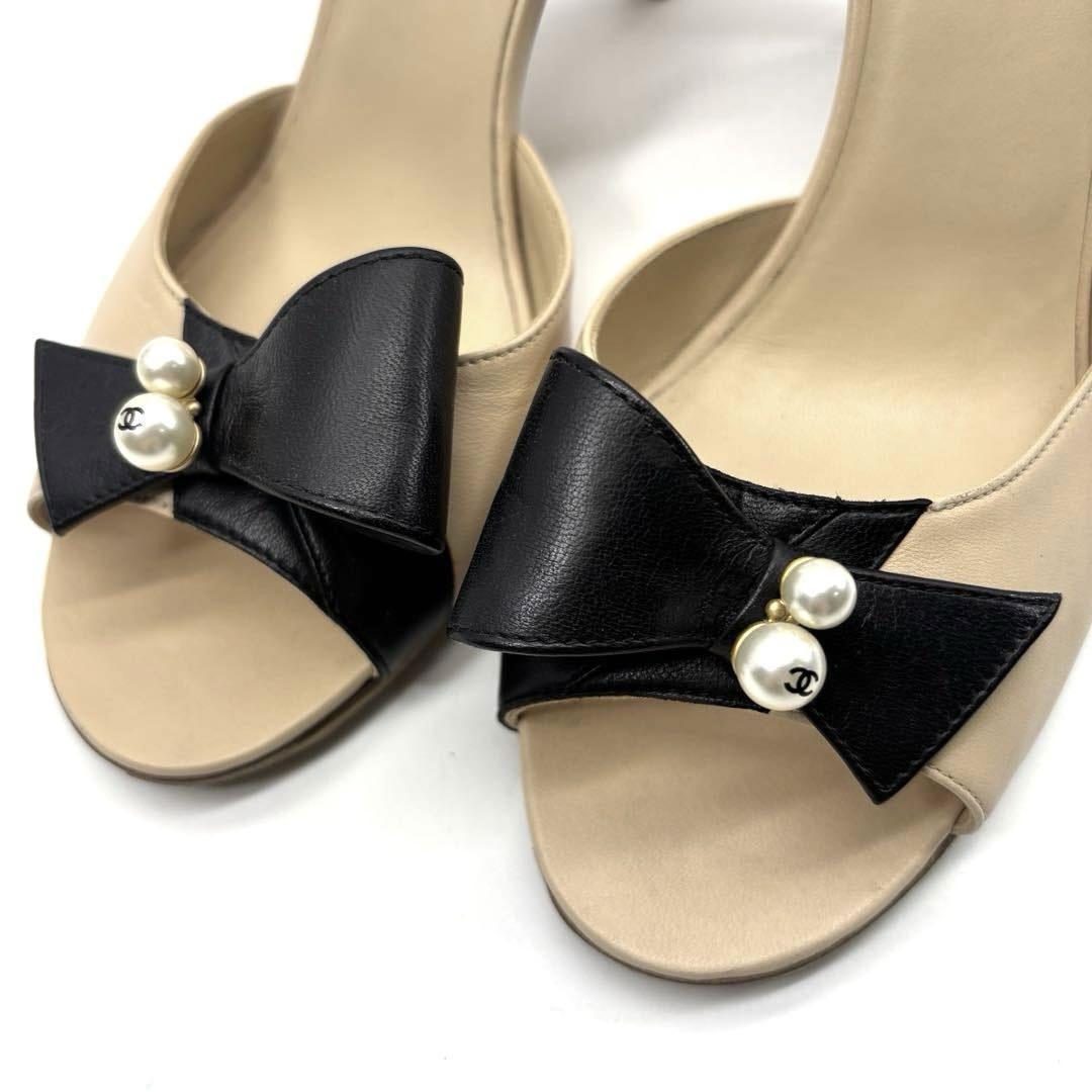 【約24.5cm】シャネル リボンサンダル バックストラップ ココマーク5Q3