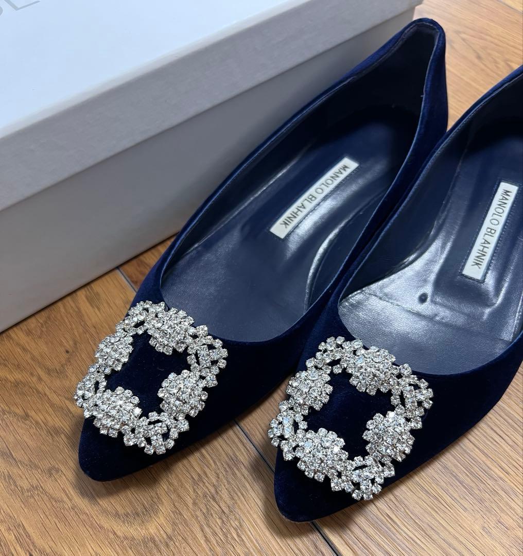 Mimi MANOLO BLAHNIK ネイビー フラットシューズ36