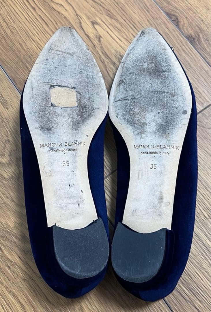 Mimi MANOLO BLAHNIK ネイビー フラットシューズ36