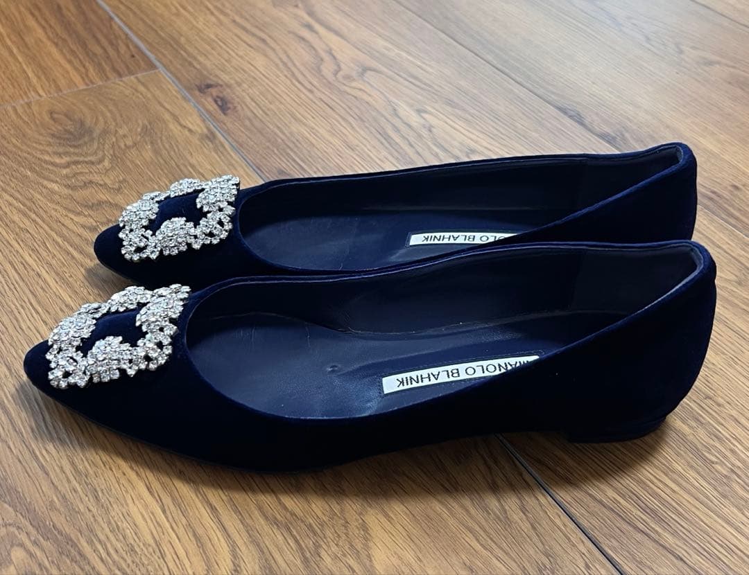 Mimi MANOLO BLAHNIK ネイビー フラットシューズ36