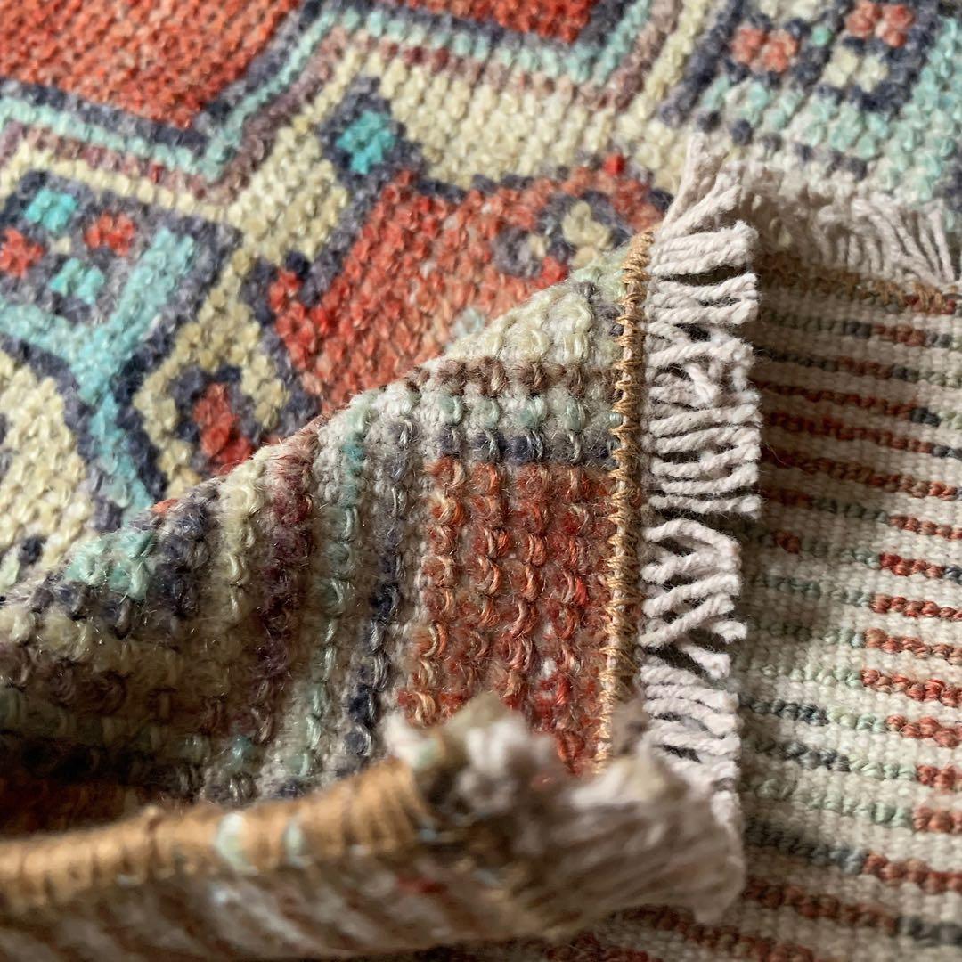 レトロブルー　テラコッタ98×62 メダリオン　トルコヴィンテージラグ