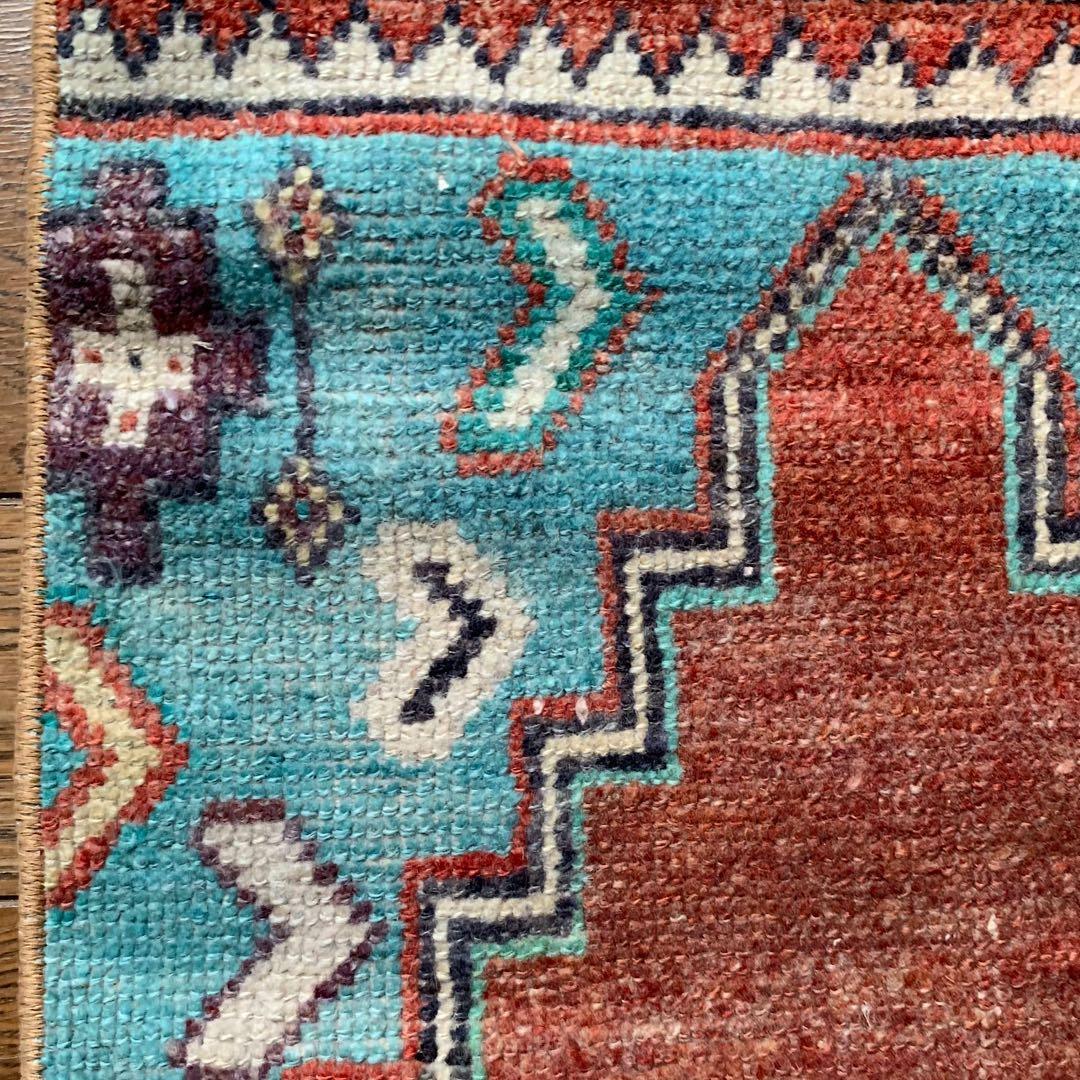 レトロブルー　テラコッタ98×62 メダリオン　トルコヴィンテージラグ