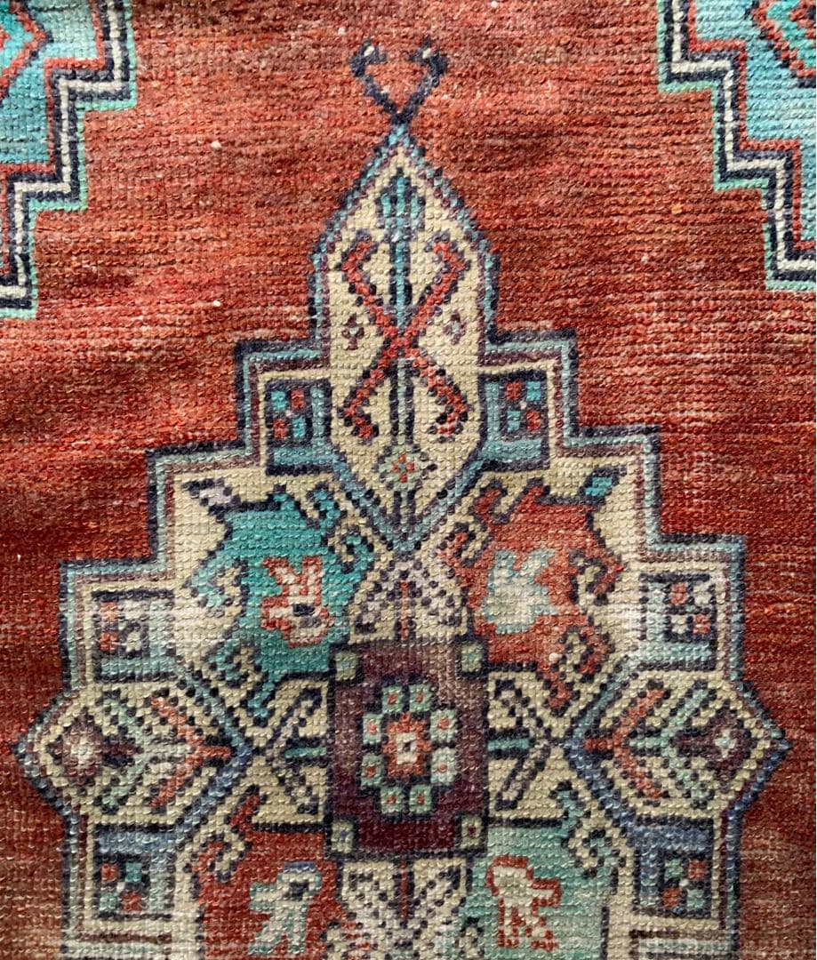 レトロブルー　テラコッタ98×62 メダリオン　トルコヴィンテージラグ