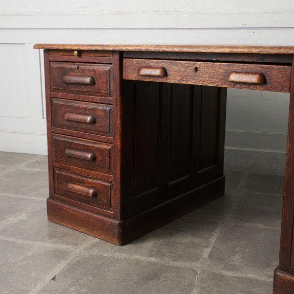 37441★英国 アンティーク 両袖 デスク オーク 書斎 机 クラシック