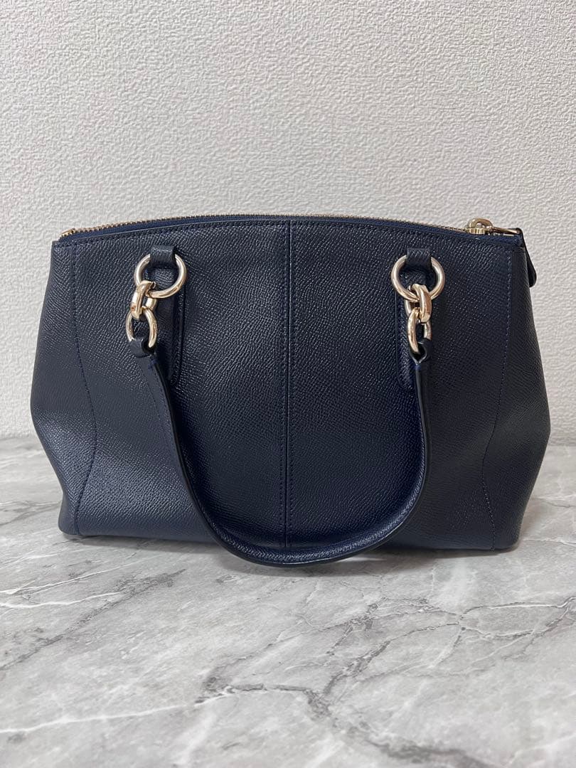 【極美品】COACH コーチ 2way ショルダーバッグ ネイビー 型押しレザー