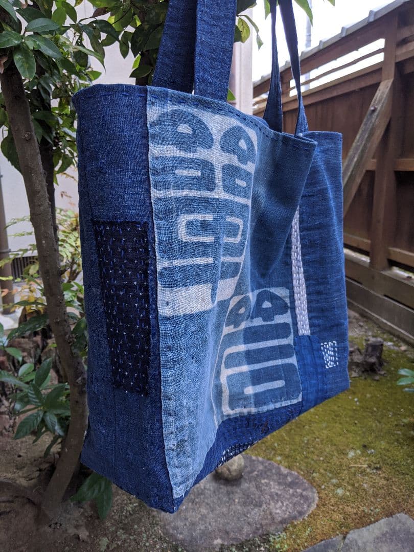 古布リメイクバッグ／襤褸／藍染／刺し子／大きめバッグ／パッチワーク／ショルダー