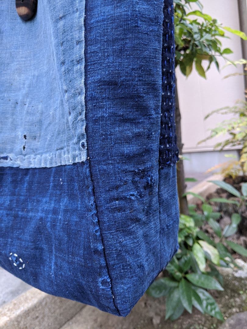 古布リメイクバッグ／襤褸／藍染／刺し子／大きめバッグ／パッチワーク／ショルダー