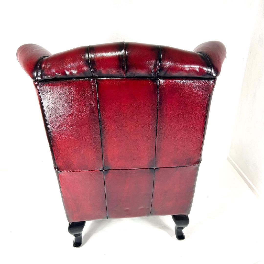 【送料無料】ソファ 本革 1人掛け　ウィングバック チェスターフィールド